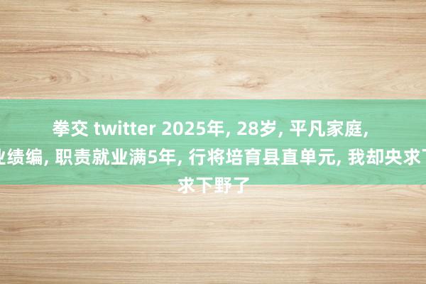 拳交 twitter 2025年， 28岁， 平凡家庭， 州里业绩编， 职责就业满5年， 行将培育县直单元， 我却央求下野了